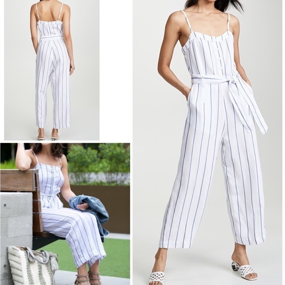 RAILS Linen Pinstripe Belted Jumpsuit Medium